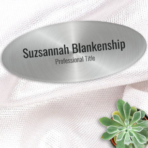Metallic Professional Sleek Stainless Black Text Name Tag