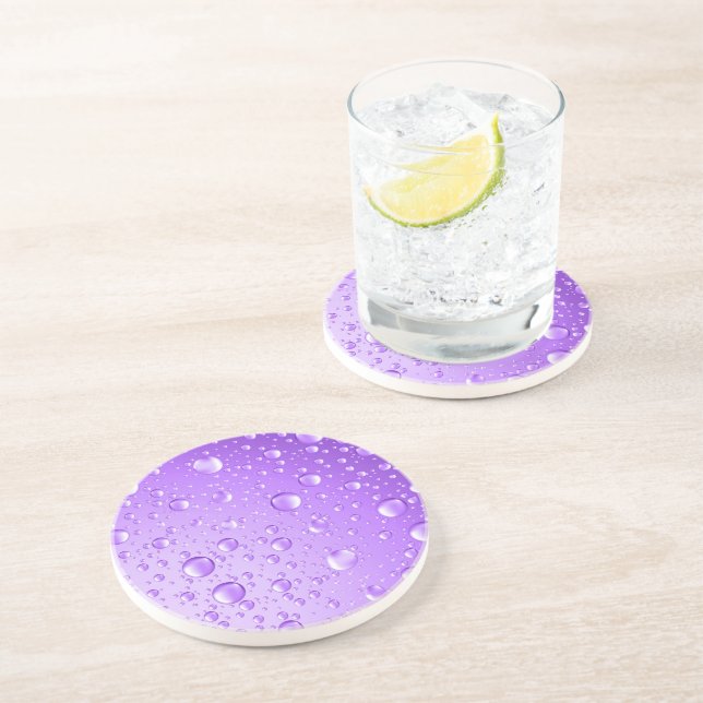 Metallic Purple Abstract Rain Drops Coaster (Side)