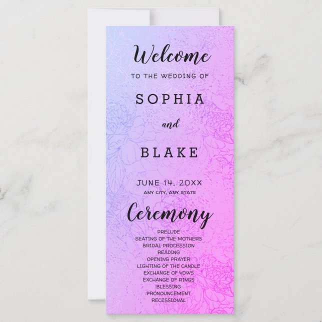 Metallic Purple and Floral Wedding Program (Front)