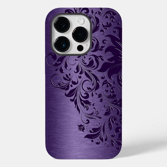 Metallic Purple Brushed Aluminium Purple Lace Case-Mate iPhone Case (Back)