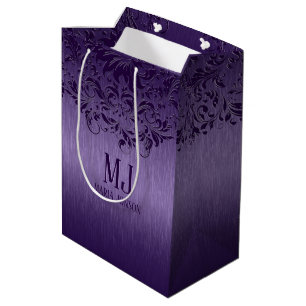 Metallic Purple Brushed Aluminium Purple Lace Medium Gift Bag