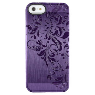 Metallic Purple Brushed Aluminium Purple Lace Clear iPhone SE/5/5s Case