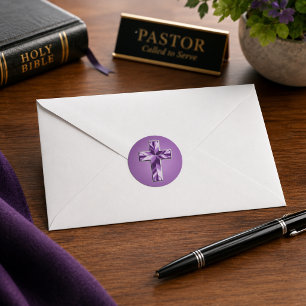 Metallic Purple Cross Classic Round Sticker