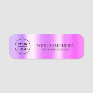 Metallic Purple Logo Employee magnetic, safety pin Name Tag