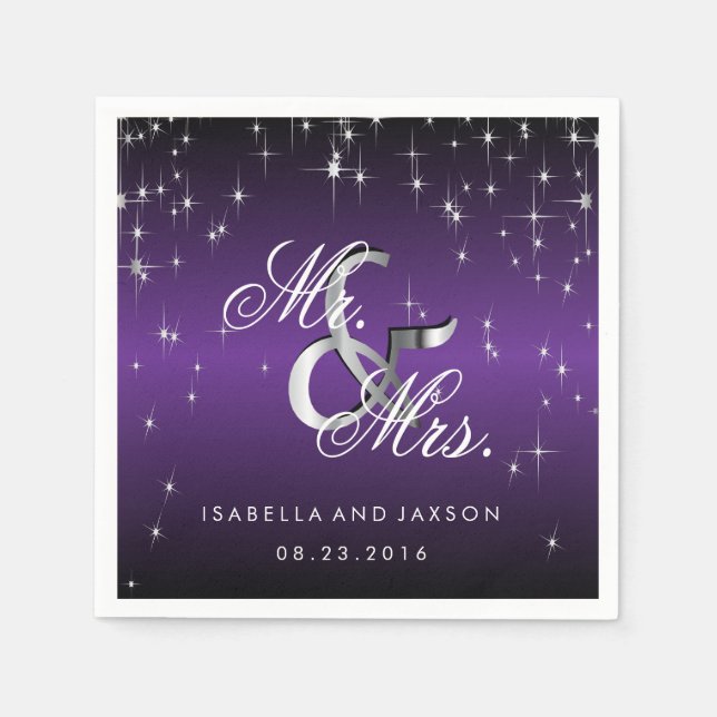Metallic Purple Star Lights Design Napkin (Front)