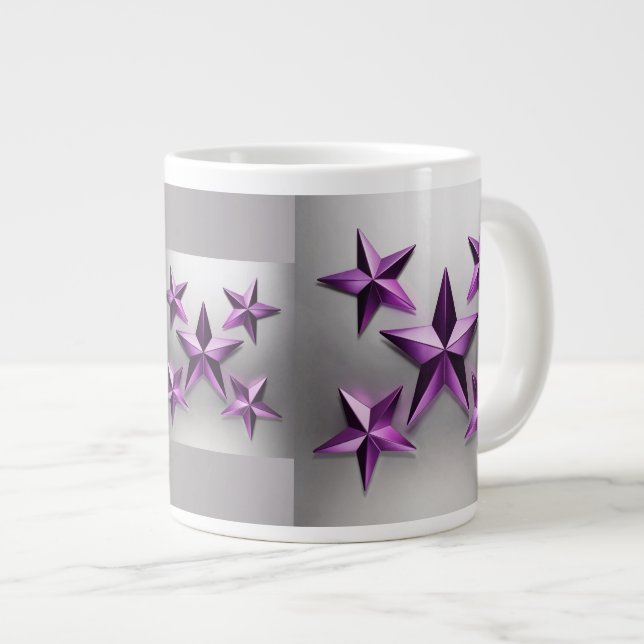Metallic Purple Stars Gradient Grey Jumbo Mug (Front Right)