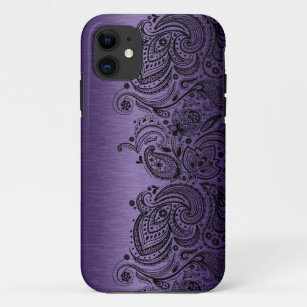 Metallic Purple With Black Paisley Lace iPhone 11 Case