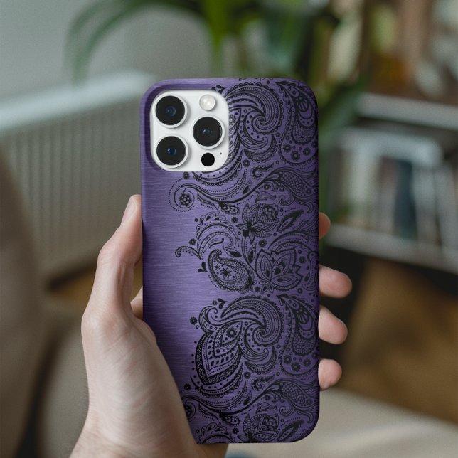 Metallic Purple With Black Paisley Lace Case-Mate iPhone Case (Creator Uploaded)