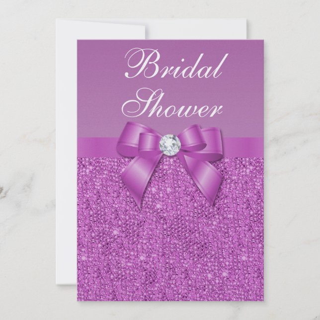 Metallic Radiant Orchid Sequins Bow Bridal Shower Invitation (Front)