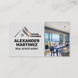 Metallic Real Estate Logo   Home Interior Business Card