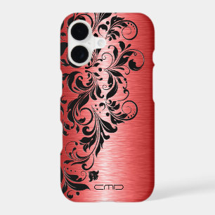 Metallic red brushed aluminium black Lace