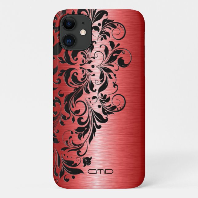 Metallic red brushed aluminium black Lace Case-Mate iPhone Case (Back)
