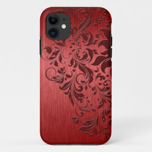 Metallic Red Brushed Aluminium & Dark Red Lace iPhone 11 Case