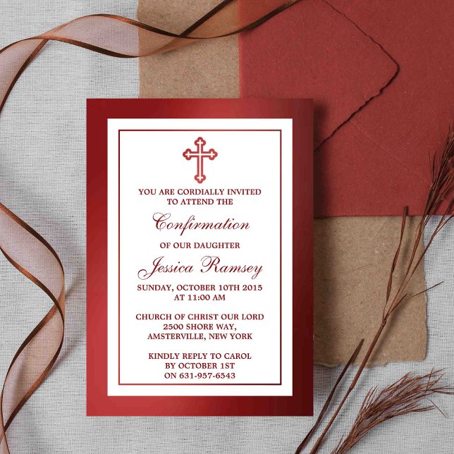 Metallic Red Cross Holy Communion Or Confirmation Invitation (Creator Uploaded)