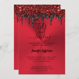Metallic red glitter Birthday Invitation