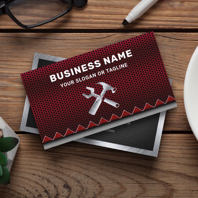 Metallic Red Mesh Handyman Auto Repair Mechanic Business Card (Creator Uploaded)