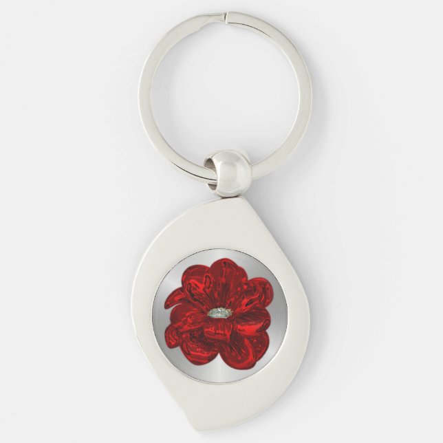 Metallic Red Poppy Key Ring (Front)