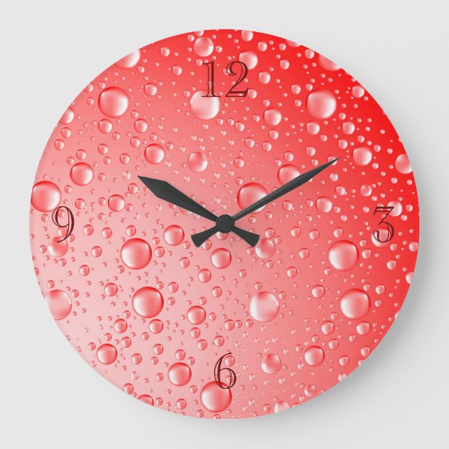 Metallic Red Rain Drops Large Clock (Front)