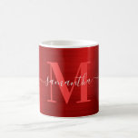 Metallic Red Signature Monogram Coffee Mug<br><div class="desc">Create your own girly personalised name and monogrammed coffee cup for a bridesmaid.
The red faux metallic foil digital art graphic will print like a photo.
The red and white contemporary monogram with elegant signature style calligraphy design can be customised.</div>