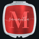 Metallic Red Signature Monogram Compact Mirror<br><div class="desc">Create your own girly personalised name and monogrammed compact mirror for a bridesmaid.
The red faux metallic foil digital art graphic will print like a photo.
The red and white contemporary monogram with elegant signature style calligraphy design can be customised.</div>
