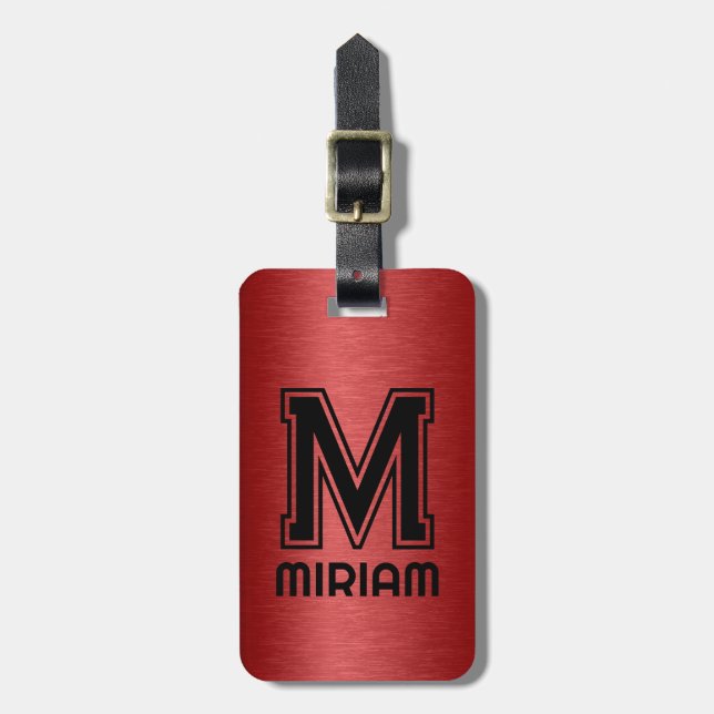 Metallic Red Texture Custom Black Text Luggage Tag (Front Vertical)