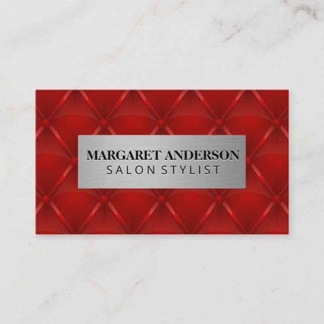 Metallic | Red Upholstered Padding Background Business Card (Front)