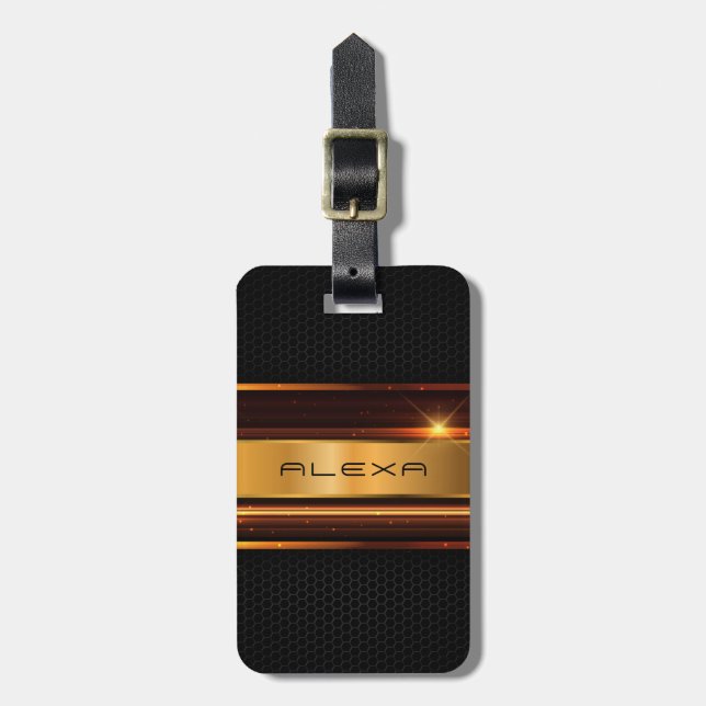 Metallic rich gold tones stripes luggage tag (Front Vertical)