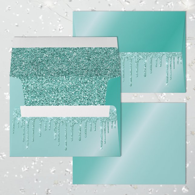 Metallic Robins Egg Aqua Blue Dripping Glitter Lux Envelope (Creator Uploaded)