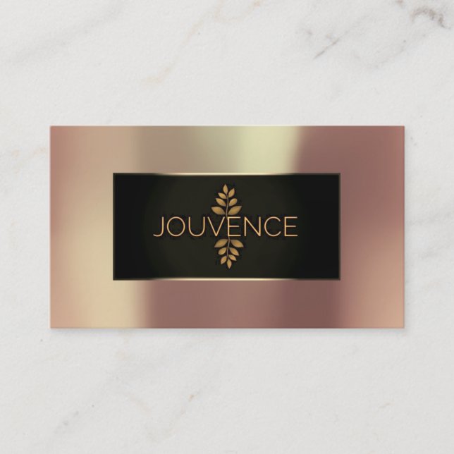 Metallic Rose Gold Black Champaign Jouvence Logo Business Card (Front)