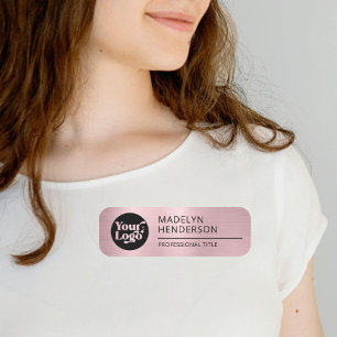 Metallic Rose Gold Company Logo Employee Magnetic Name Tag