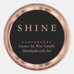 Metallic Rose Gold Design and Black Classic Round Sticker