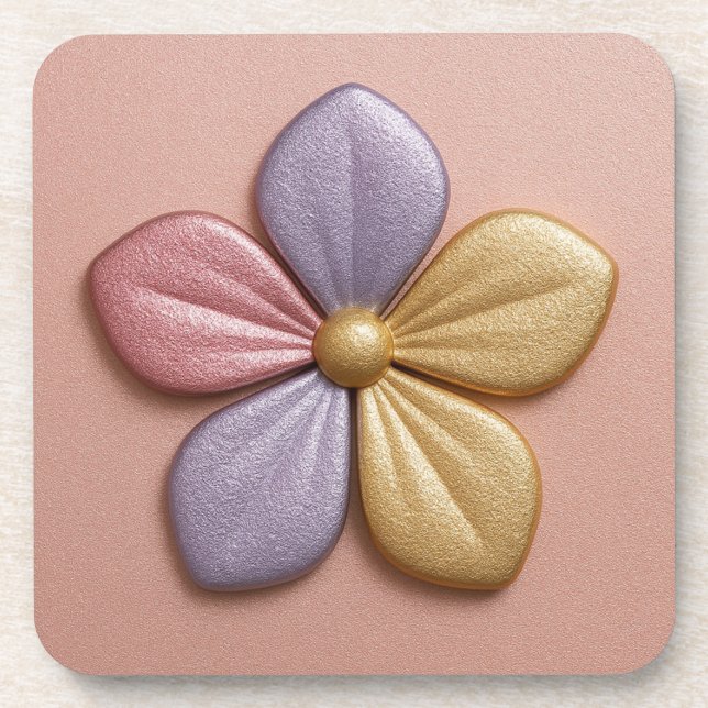 Metallic Rose Gold Flower Pink Plastic Coasters (Front)