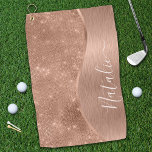Metallic Rose Gold Glitter Personalised<br><div class="desc">Easily personalise this rose gold brushed metal and glamourous faux glitter patterned golf towel with your own custom name.</div>