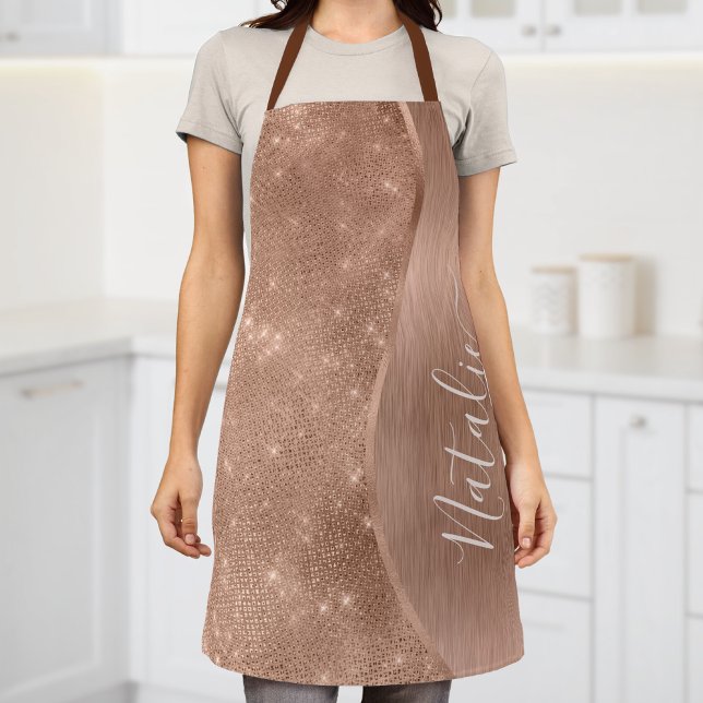 Metallic Rose Gold Glitter Personalised Apron (Creator Uploaded)