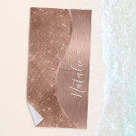 Metallic Rose Gold Glitter Personalised Beach Towel<br><div class="desc">Easily personalise this rose gold brushed metal and glamourous faux glitter patterned beach towel with your own custom name.</div>