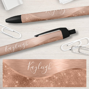 Metallic Rose Gold Glitter Personalised Black Ink Pen