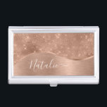 Metallic Rose Gold Glitter Personalised Business Card Holder<br><div class="desc">Easily personalise this rose gold brushed metal and glamourous faux glitter patterned business card case with your own custom name.</div>