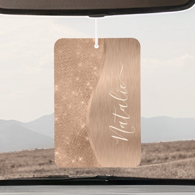 Metallic Rose Gold Glitter Personalised Car Air Freshener (Creator Uploaded)