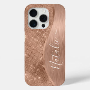 Metallic Rose Gold Glitter Personalised iPhone 15 Pro Case