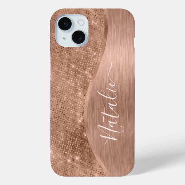 Metallic Rose Gold Glitter Personalised Case-Mate iPhone Case (Back)