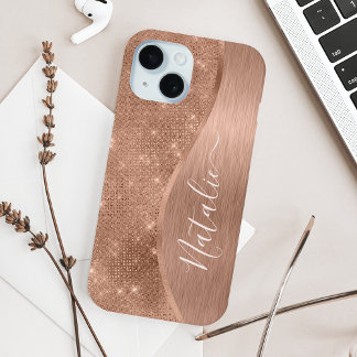 Metallic Rose Gold Glitter Personalised iPhone 15 Case