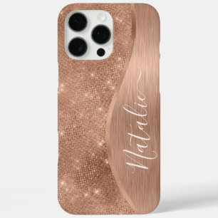 Metallic Rose Gold Glitter Personalised iPhone 16 Pro Max Case