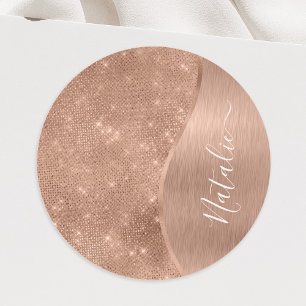 Metallic Rose Gold Glitter Personalised Classic Round Sticker