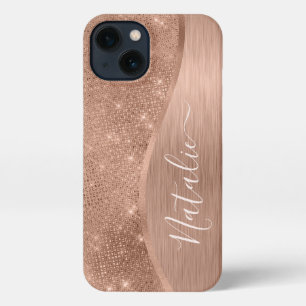 Metallic Rose Gold Glitter Personalised iPhone 13 Case