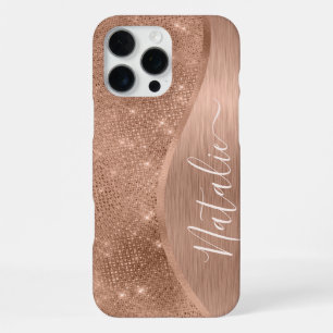 Metallic Rose Gold Glitter Personalised iPhone 16 Pro Max Case