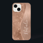 Metallic Rose Gold Glitter Personalised iPhone 14 Case<br><div class="desc">Easily personalise this rose gold brushed metal and glamourous faux glitter patterned phone case with your own custom name.</div>