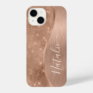 Metallic Rose Gold Glitter Personalised iPhone 14 Case
