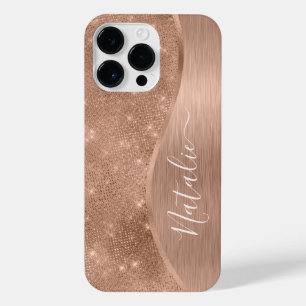 Metallic Rose Gold Glitter Personalised iPhone 14 Pro Max Case