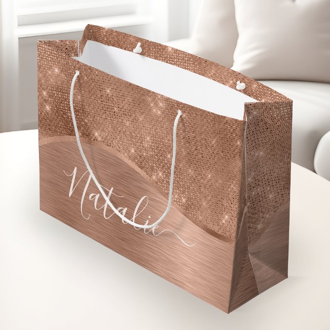 Metallic Rose Gold Glitter Personalised Large Gift Bag (Creator Uploaded)