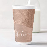 Metallic Rose Gold Glitter Personalised Latte Mug<br><div class="desc">Easily personalise this rose gold brushed metal and glamourous faux glitter patterned latte mug with your own custom name.</div>